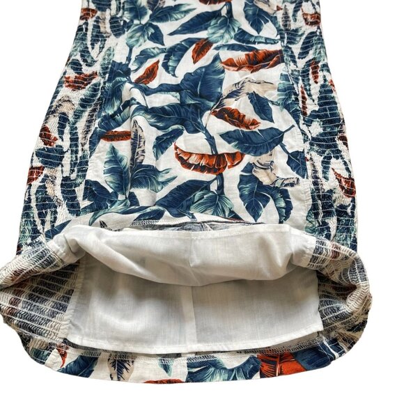 Robin K Sheath Mini Dress Medium White Blue Linen-Cotton Lined Wide Straps Leave - Picture 11 of 16